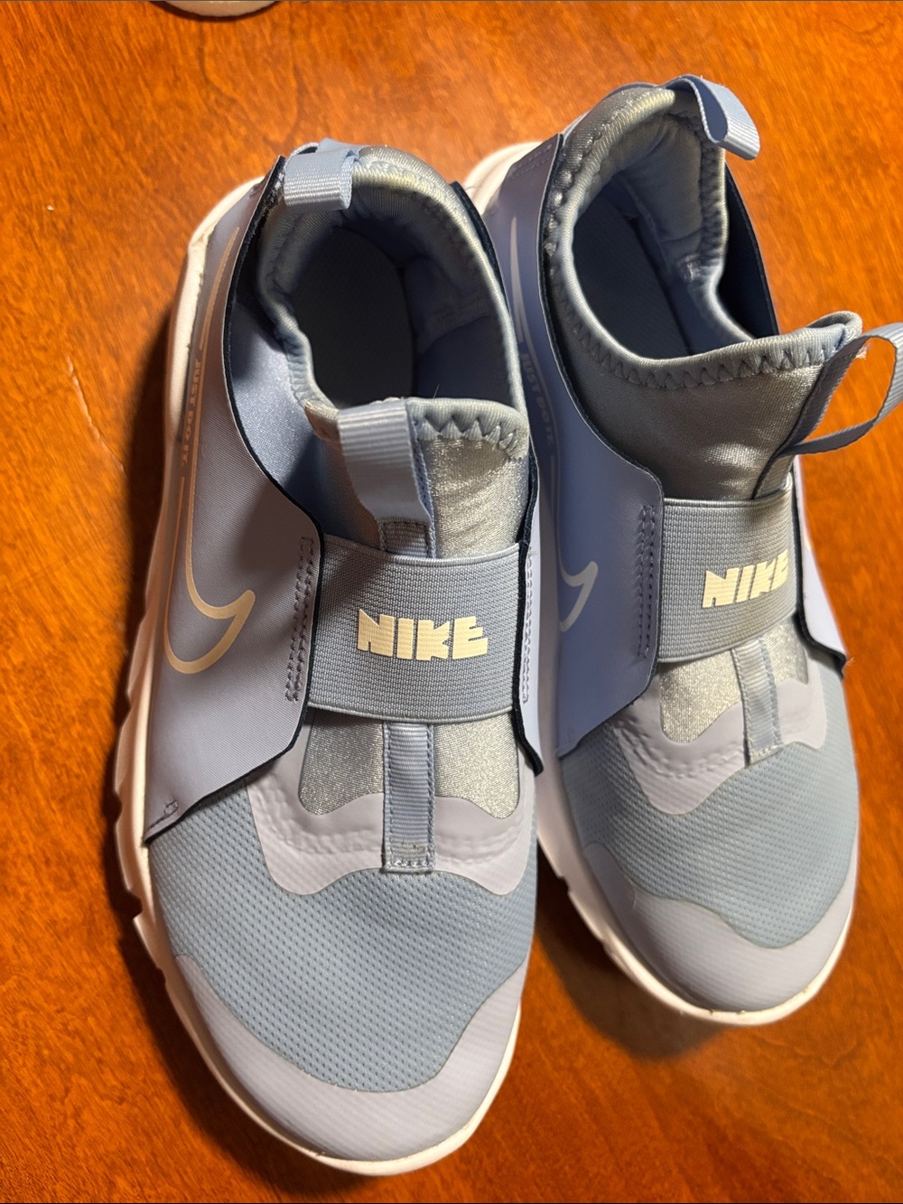 Nike Kids Slip-On Sneakers in Pale Blue and White